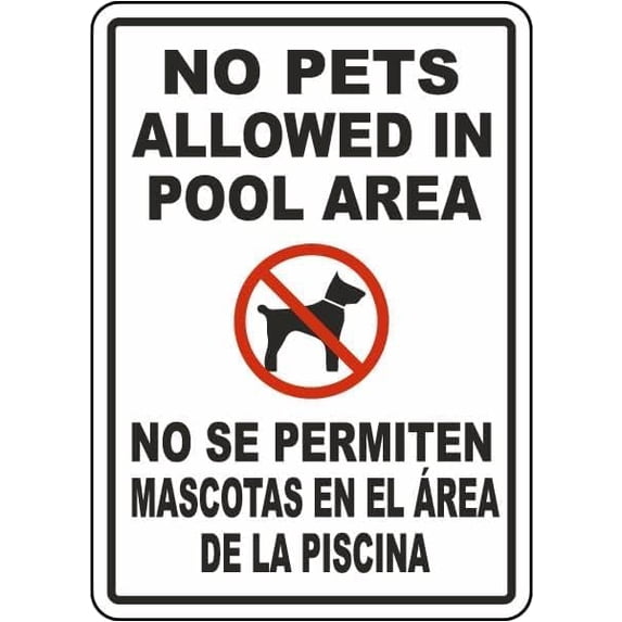 Warning Sign, Pool Safety Sign, No Pets Allowed, 8x12 inches, Aluminum, Minimalist Style