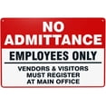 thumbnail image 1 of Warning Sign Retro Aluminum Sign Metal Tin Sign, No Admittance Sign Employees Only Vendors And Visitors Must Register At Main Office Sign, Vintage Style Property Signs Wall Decor Art 12 X 8 Inches, 1 of 5