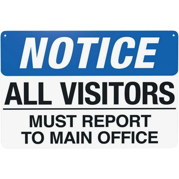 Warning Sign Retro Aluminum Sign Metal Tin Sign, Notice All Visitors Must Report To Main Office Sign, Authorized Personnel Only Signs, Vintage Style Property Signs Wall Decor Art 12 X 8 Inches