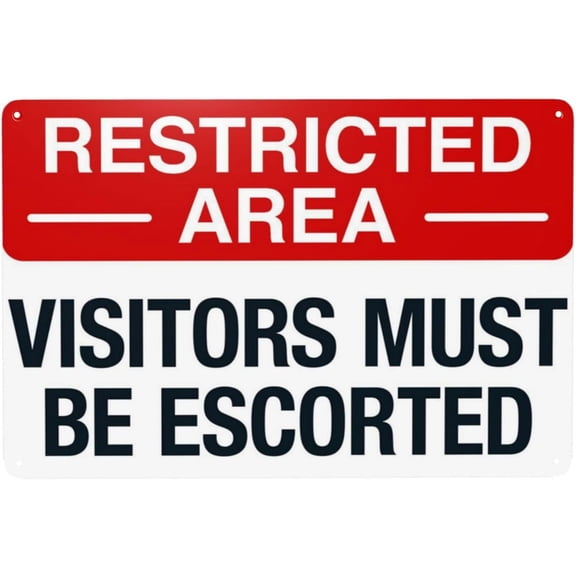 Warning Sign Retro Aluminum Sign Metal Tin Sign, Restricted Area Visitors Must Be Escorted Sign Authorized Personnel Only Signs, Vintage Style Property Signs Wall Decor Art ,812 inch