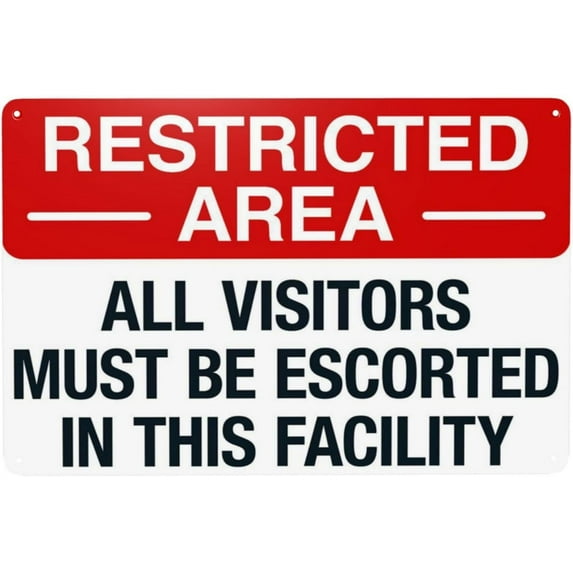 Warning Sign Retro Aluminum Sign Metal Tin Sign, All Visitors Must Be Escorted In This Facility Sign Authorized Personnel Only Signs, Vintage Style Property Signs Wall Decor Art 12 X 8 Inches