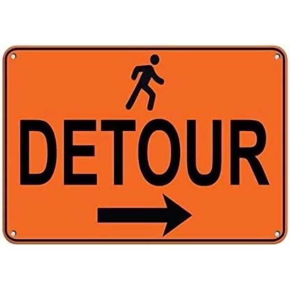 Warning Sign Right Arrow Pedestrian Detour Traffic Sign Business Sign 12X8 Inches Aluminum Metal Tin Sign