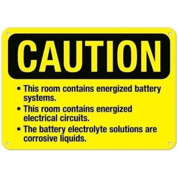 Warning Sign - This Room Contains Energized Battery Systems & Electrical Circuits Alert, for Data Centers, Utility Rooms & Electrical Facilities, Metal Safety Sign 12x8 Inch