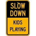 thumbnail image 1 of Warning Sign Safety Sign, Slow Down Kids Playing,Black On Yellow Sign Business Sign 12X8 Inches Metal Tin Sign, 1 of 4