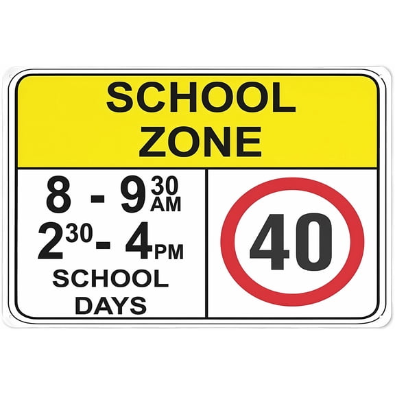 Warning Sign School Zone 40Km - 8"x12" Reflective Aluminum Metal Sign with Symbol for School Areas, Residential Roads