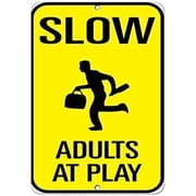 Warning Sign Slow Adults at Play Traffic Sign Business Sign 12X8 Inches Aluminum Metal Tin Sign