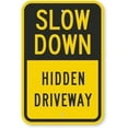 thumbnail image 1 of Warning Sign Slow Down, Hidden Driveway Sign Road Sign Business Sign 8X12 Inches Aluminum Metal Tin Sign, 1 of 5