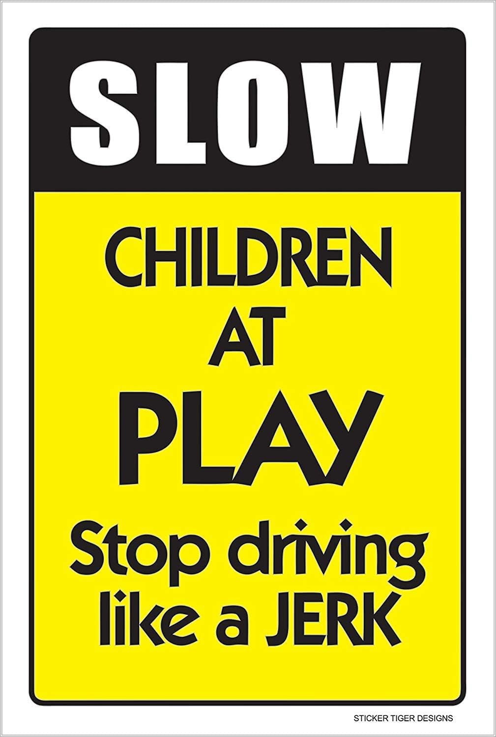Warning Sign Slow Down - Kids Pets at Play Graphic, Black on Yellow ...