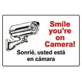 thumbnail image 1 of Warning Sign Smile You're On Our Camera Video Security CCTV Warning Recording Spanish and English - 8"x12" Aluminum Metal Tin Business Sign, 1 of 6