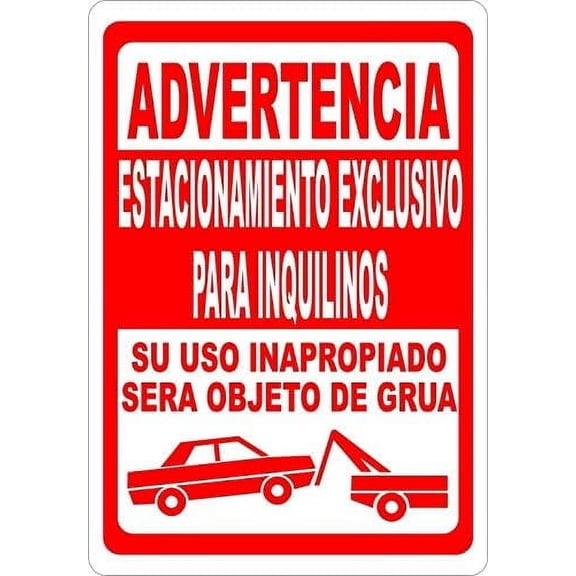 Warning Sign Spanish No Parking Sign Advertencia Estacionamiento Exclusivo para Inquilinos. Sign Business Sign 12X8 Inches Aluminum Metal Tin Sign