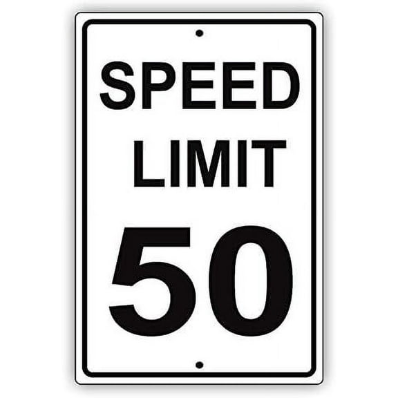 Warning Sign Speed Limit 50 MPH Miles Per Hour Black Letters Zone Slow Down Speeding Road Sign Business Sign Aluminum Metal Tin Sign