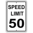 thumbnail image 1 of Warning Sign Speed Limit 50 MPH Miles Per Hour Black Letters Zone Slow Down Speeding Sign Business Sign 12X8 Inches Metal Tin Sign, 1 of 4