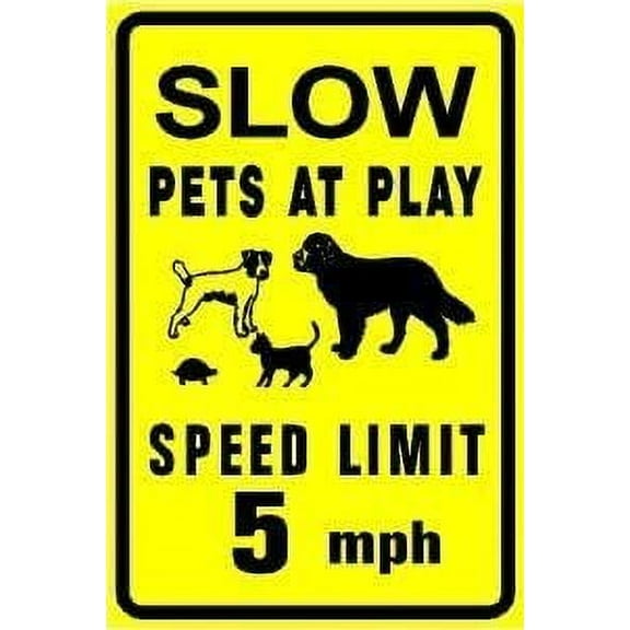 Warning Sign Speed Limit 5MPH Slow Down Pets at Play Dog Cat Turtle Animal Road Sign Business Sign 8X12 Inches Metal Tin Sign Z1075
