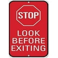 thumbnail image 1 of Warning Sign Stop Look Before Exiting Traffic Sign Business Sign 12X8 Inches Metal Tin Sign, 1 of 4