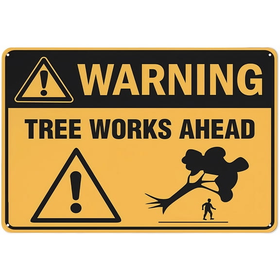 Warning Sign - Tree Works Ahead, 8"x12" Metal Aluminum Sign, Weather Resistant, Weatherproof, Indoor Outdoor Use