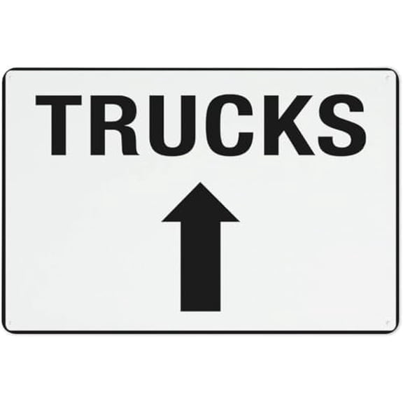 Warning Sign - Trucks (Straight Arrow), Aluminum Rust-Proof Metal Sign with Symbol, for Highways, Logistics Zones, 12x8 inch