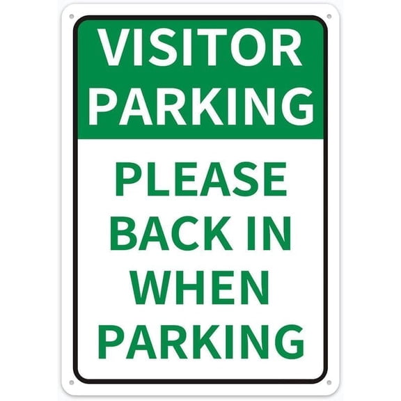 Warning Sign - Visitor Parking Please Back in When Parking Retro, Aluminum Metal Tin Sign, for Shop, Yard, Garage, Parking Lots, Outdoor Decor, 12x8 inch