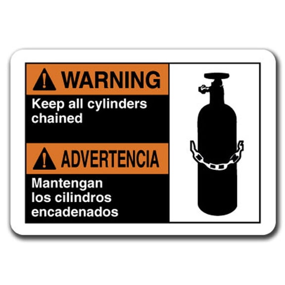 Warning Sign - Warning Keep All Cylinders Chained (Bilingual Spanish) 7"x10" Plastic Safety Sign ansi osha