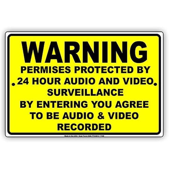 Warning Sign Warning Premises Protected by 24 Hour Audio and Video Surveillance Notice Plate Sign Business Sign 12X8 Inches Aluminum Metal Tin Sign