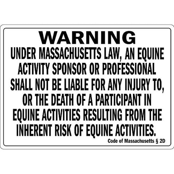 Warning Sign Warning Under Massachusetts Law an Equine Activity Sign Business Sign 12X8 Inches Aluminum Metal Tin Sign