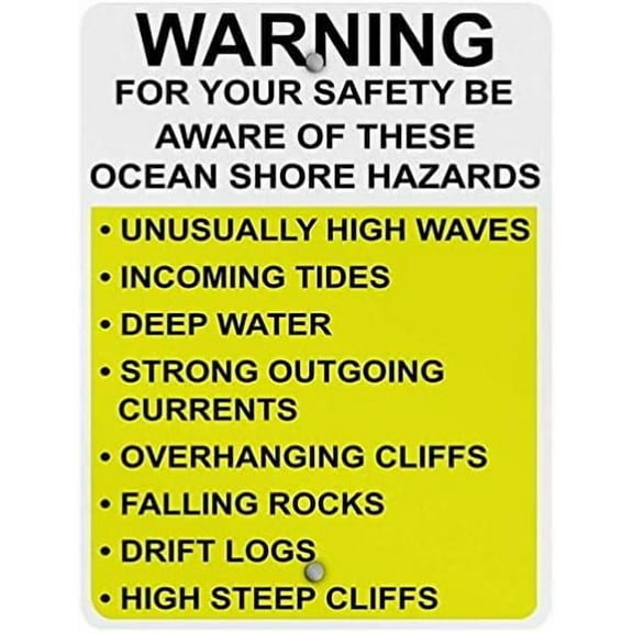 Warning Sign Warning for Safety Be Aware These Ocean Shore Hazard Sign Business Sign 12X8 Inches Aluminum Metal Tin Sign