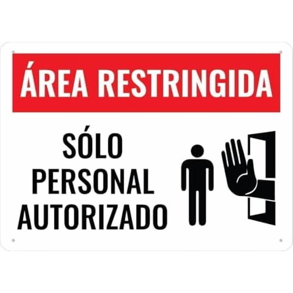 Warning Sign - Área Restringida Solo Personal Autorizado, Printed Rust Free Aluminum Yard Sign, Fits Home, Business, Driveway Restricted Areas, 12X8 Inch