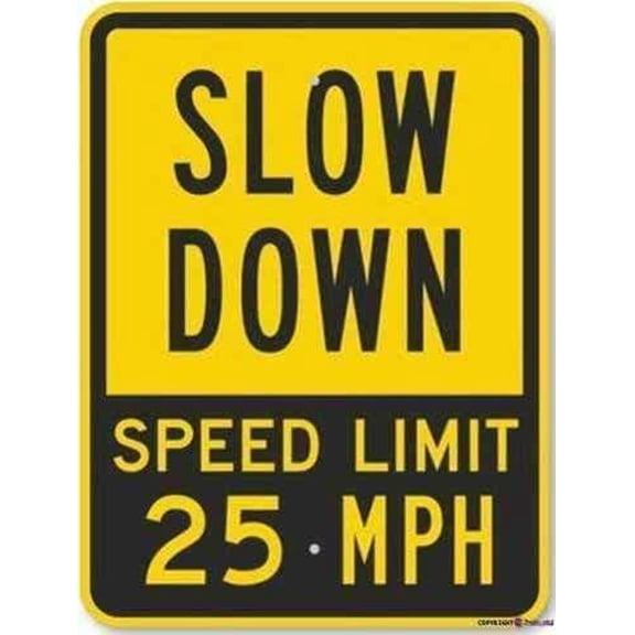 Warning Signs Metal Tin Sign - Road Slow Down Speed Limit 25 Mph, Fluorescent Yellow Outdoor Industrial Sign 12x8 Inches Warning Signs Prompt Signs