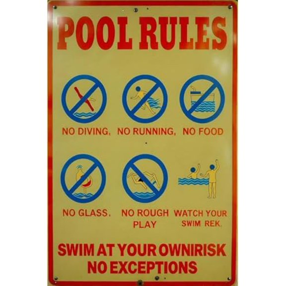 Warning Signs Pool Rules Swim At Your Ownirisk No Exceptions Sign Busines 12X8 Inches Aluminum Metal Tin Sign