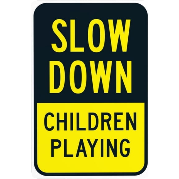 Warning Slow Down Children Playing Metal Sign 8"x12", Security Safety Vintage Caution Decor, For Business Office Home Street Road Indoor Outdoor Child Safety