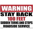 thumbnail image 1 of Warning Stay Back 100FT Sudden Turns and Stops Roadside Service OSHA Construction Highway Rectangle 11" x 8" Black Red Label Sticker Decal Made in America, 1 of 1