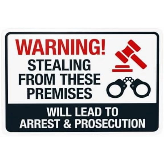 Warning Stealing From These Preimises Will Lead to Arrest And Prosecution Warning Sign, Store Metal Signs for Home Business Street Wall Caution Custom Decor 12 x 8 Inch