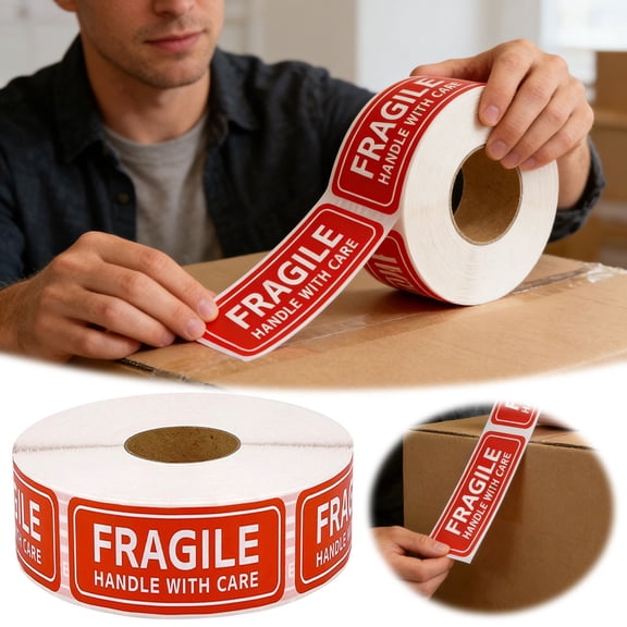 Warning Sticker Fragile Handle With Care Caution Label Roll Strong Adhesive Paper Shipping Stickers for Packaging Moving(White-7.5x2.5cm)