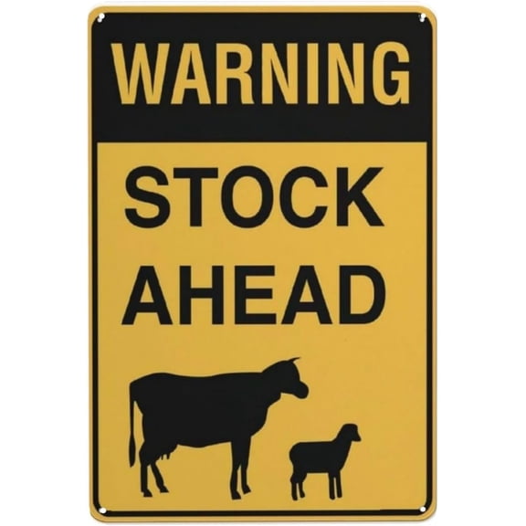 Warning Stock Ahead Sign Metal Tin Sign Wall Decor Vintage Poster Home Bedroom Office Club Bar Pub Restaurant Wall Decoration Plaque 8x12 Inch