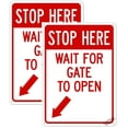 thumbnail image 1 of Warning Stop Here Wait for Gate to Open (with left Bottom Arrow) Sign Busines Signs 12X8 Inches Aluminum Metal Tin Signs 2 Pack, 1 of 4