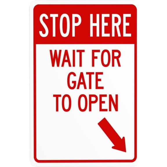 Warning Stop Here Wait for Gate to Open with Right Bottom Arrow Metal Sign 8"x12", Gate Security Durable, For Business Home Road Yard Garage Street Wall Indoor Outdoor