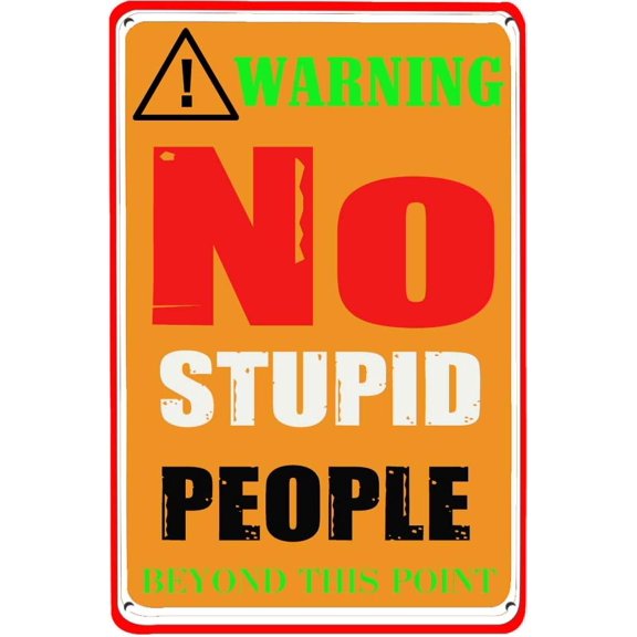 Warning No Stupid People Beyond This Point Distressed Funny Metal Novelty Sign Metal Retro Wall Decor for Bars,Restaurants,Cafes Pubs Sign Gift for Women Men 12x8 INCH Metal Sign CF-5