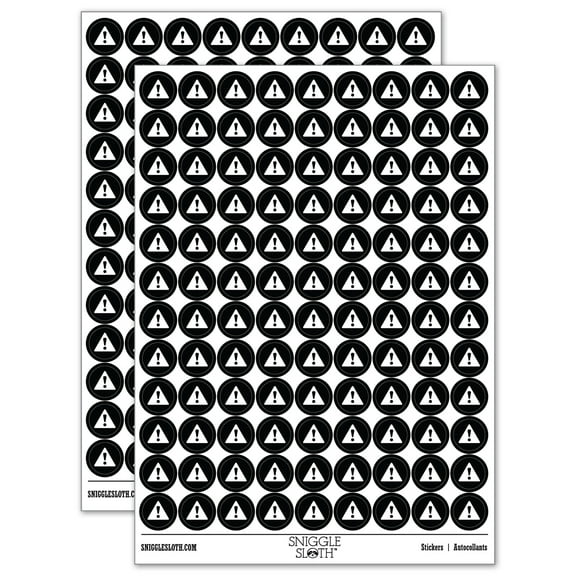 Warning Symbol Exclamation Mark 200+ Round Stickers - Black - Gloss Finish - 0.50" Size