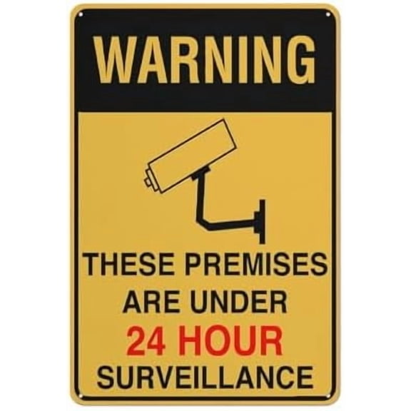 Warning These Premises Are Under 24 Hour Surveillance Sign For House 12" X 8" Yard Sign, Premium Aluminum, Sun-Proof, Rust-Free