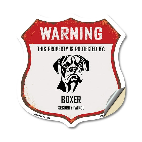 Warning This Property is Protected by Boxer 12 inch X 12 inch Shield Shaped Heavy Duty 3.2 mil Vinyl Decal Weather Resistant Made in the USA