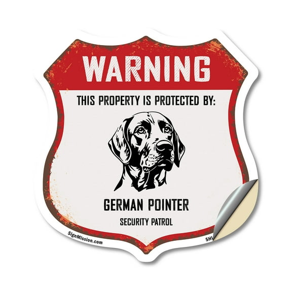 Warning This Property is Protected by German Pointer 12 inch X 12 inch Shield Shaped Heavy Duty 3.2 mil Vinyl Decal Weather Resistant Made in the USA