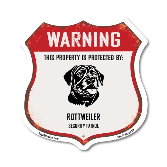 Warning This Property is Protected by Rottweiler 12 inch X 12 inch Shield-Shaped Rust-Free Aluminum Metal Sign Weather Resistant Made in the USA