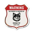 thumbnail image 1 of Warning This Property is Protected by Russian Toy 6 inch X 6 inch Shield Shaped Commercial Grade Plastic Sign Weather Resistant Made in the USA, 1 of 6
