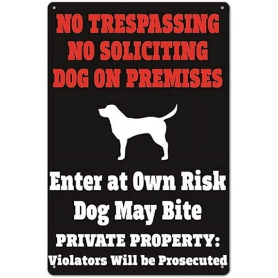 Warning Tin Sign No Trespassing Dog on Premises Sign Enter at Own Risk Dog May Bite Sign Suitable for Garden Decoration