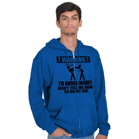Warning To Avoid Injury Funny Cartoon Men's Big & Tall Graphic Zip Up Hoodie Brisco Brands 4X