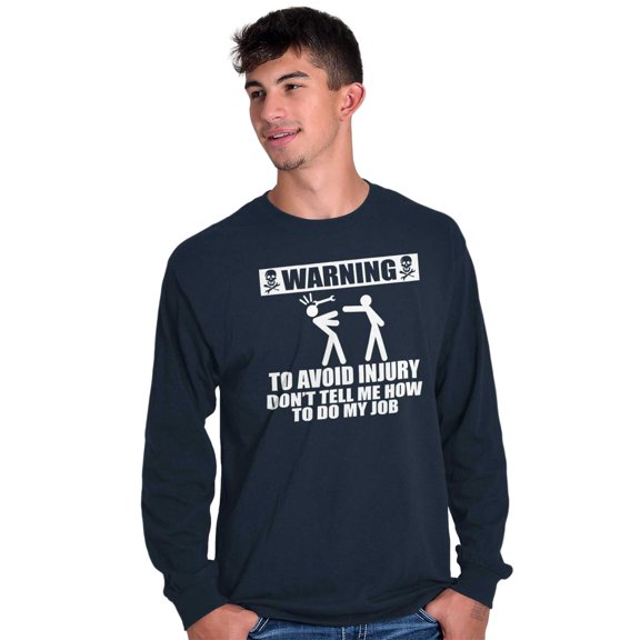 Warning To Avoid Injury Funny Cartoon Men's Big & Tall Long Sleeve Graphic Tee Brisco Brands 2X