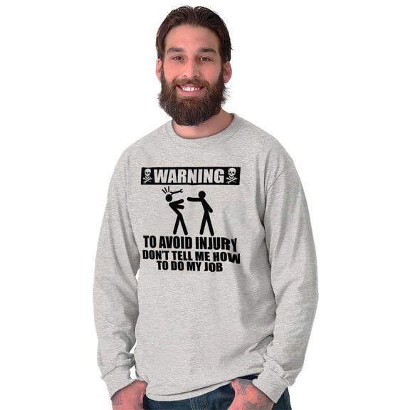 Warning To Avoid Injury Funny Cartoon Men's Long Sleeve Tee T Shirt Brisco Brands X