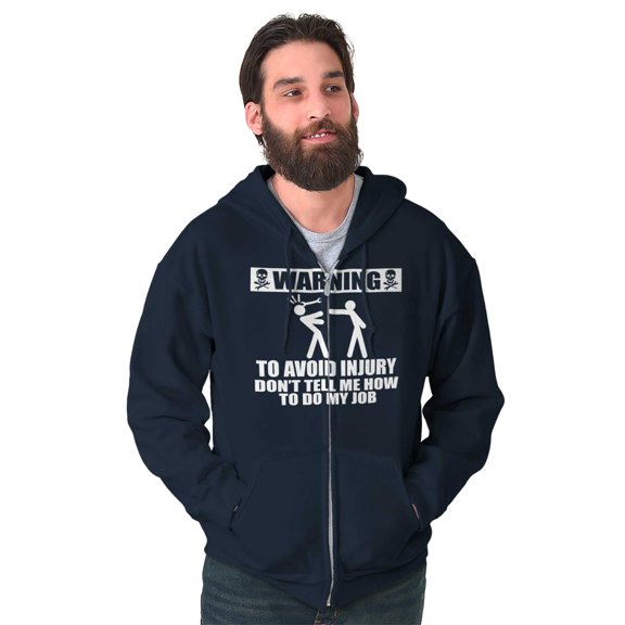 Warning To Avoid Injury Funny Cartoon Zip Hoodie Sweatshirt Men Brisco Brands M