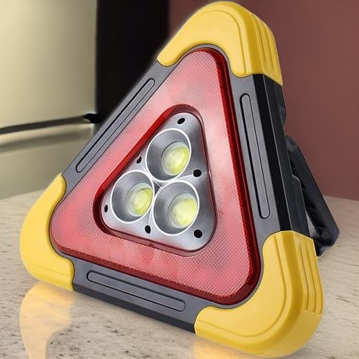 Warning Triangle Reflector for Car Flashing - Solar Rechargeable With LED Flashlight- Emergency Roadside Safety Sign Light for Tractor, Bus, Truck Breakdown