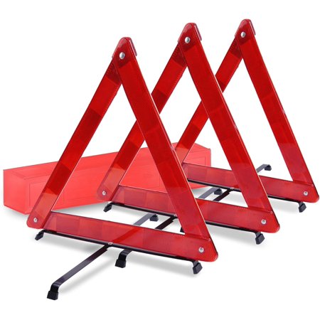 Warning Triangles, Reflective Triangles with Reinforced Cross Base and Carrying Case, Safety Triangles, 3-Pack