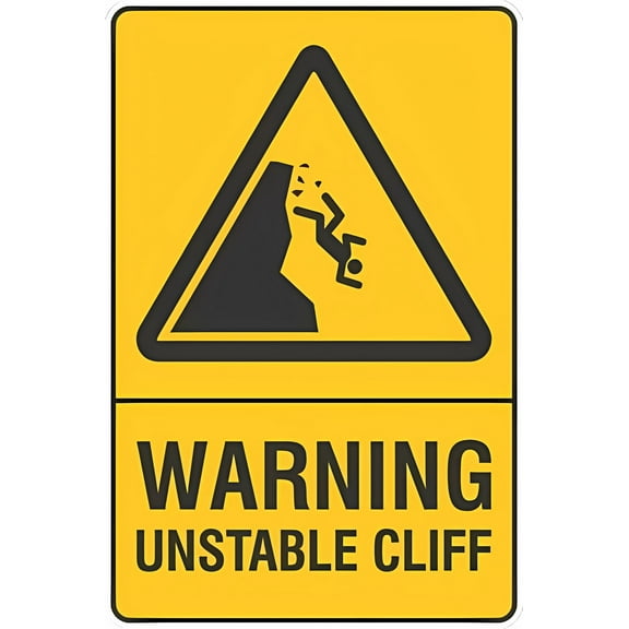 Warning Unstable Cliff - 8"x12" Metal Tin Sign, Cliff Safety Decor for Home Garage Man Cave Wall Outdoor Mountain Area